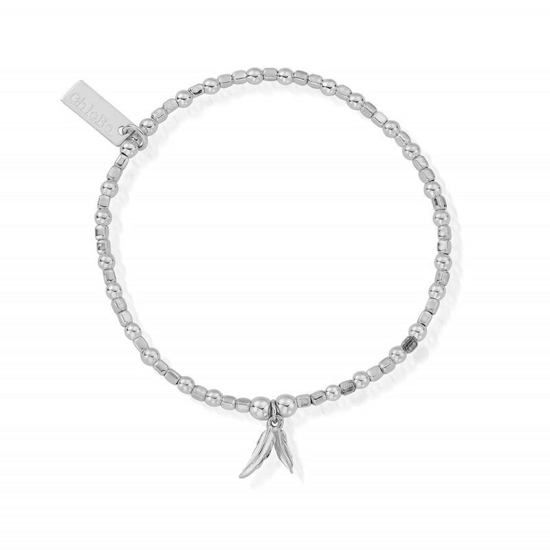 The ChloBo Mini Cube Double Feather Bracelet, a silver metal bracelet from ChloBo, available at OD’s Jewellers in St Helens.
