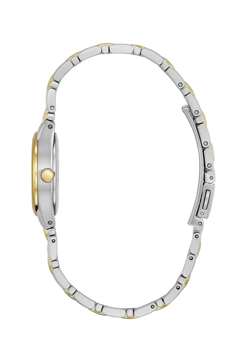 The Citizen Ladies Eco-Drive Silhouette White Date Dial Bracelet Watch, a silver and gold metal bracelet watch from Citizen, at OD’s Jewellers in St Helens.