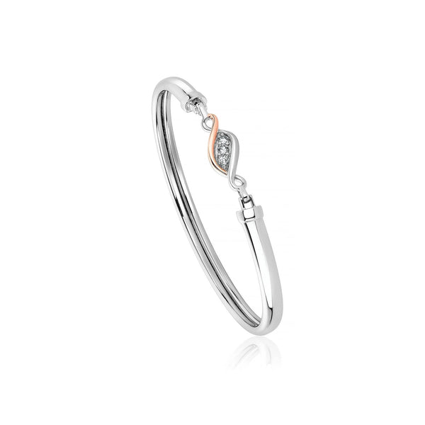 The Clogau Past Present Future Bangle with White Topaz, a silver bracelet from Clogau, available at OD’s Jewellers in St Helens.