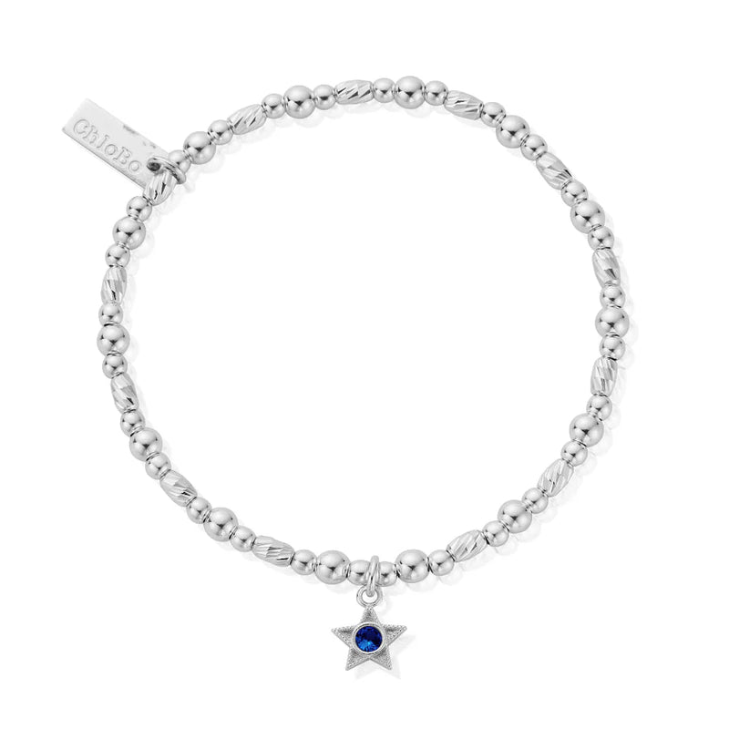 The ChloBo December Birthstone Bracelet, a silver sterling bracelet with blue star charm from ChloBo, available at OD’s Jewellers in St Helens