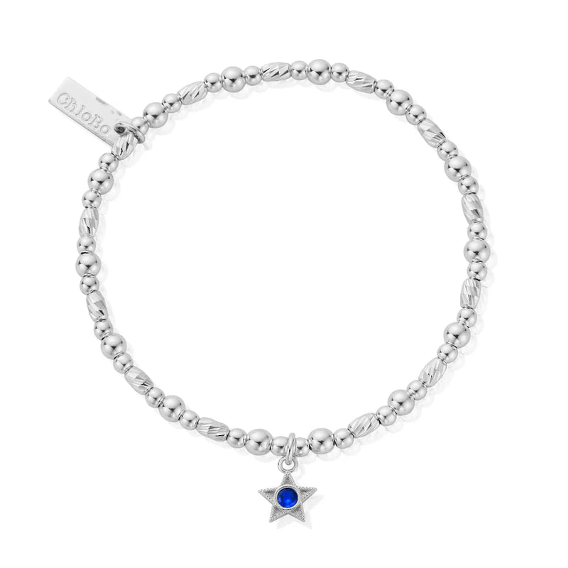 The ChloBo September Birthstone Bracelet, a sterling silver bracelet with blue birthstone charm, from ChloBo, at OD’s Jewellers in St Helens.
