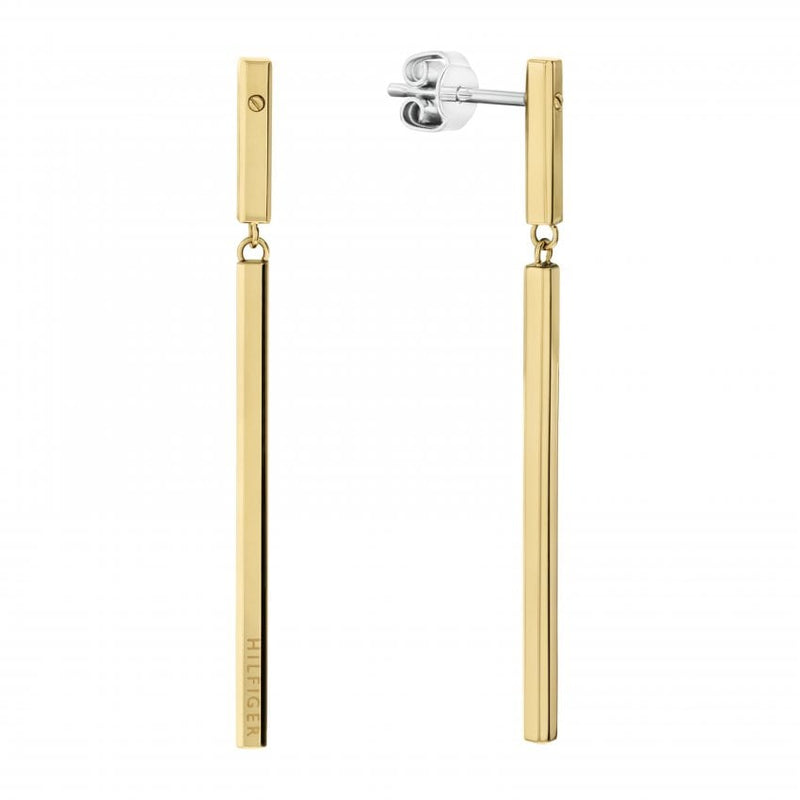 Tommy Hilfiger Ladies Linear Bar Drop Earrings Stainless Steel Gold Pl