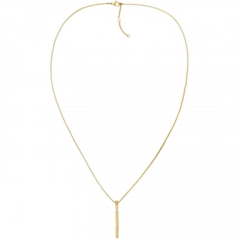 Tommy Hilfiger Ladies Linear Bar Pendant and Long Necklace Stainless Steel Gold Plated