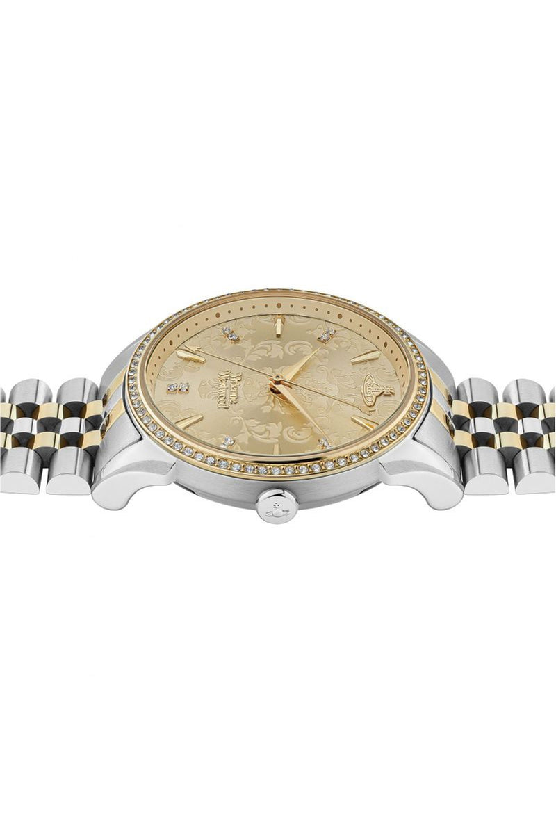 The Vivienne Westwood Wallace Gold Dial Bracelet Watch, a gold-plated stainless steel watch from Vivienne Westwood, OD’s Jewellers St Helens