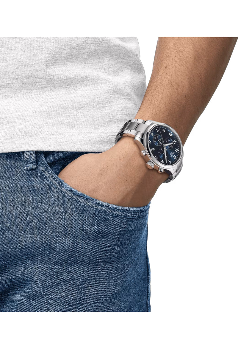 Mens Tissot Chrono XL Classic Blue Dial Bracelet Watch Stainless Steel
