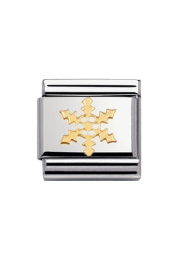 The Nomination Composable Snowflake charm, a silver and gold 18k piece from Nomination Italy, available at OD’s Jewellers in St Helens