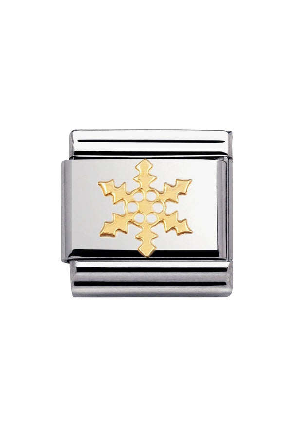 The Nomination Composable Snowflake charm, a silver and gold 18k piece from Nomination Italy, available at OD’s Jewellers in St Helens