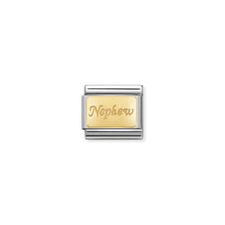 Nomination Composable Classic Link Engraved Signs Nephew in Stainless Steel with 18k Gold