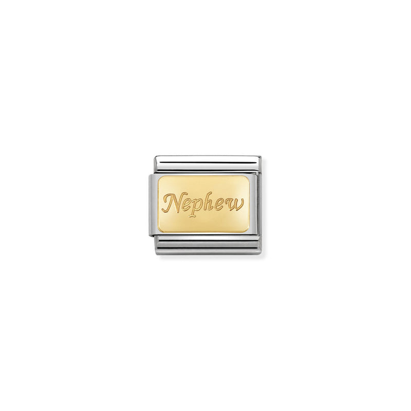 Nomination Composable Classic Link Engraved Signs Nephew in Stainless Steel with 18k Gold