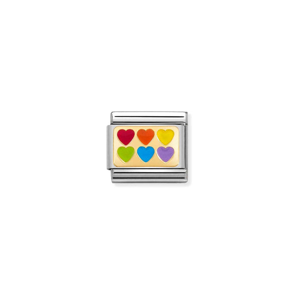 Nomination Composable Classic Link DAILY LIFE 6 RAINDBOW HEARTS in 18k gold