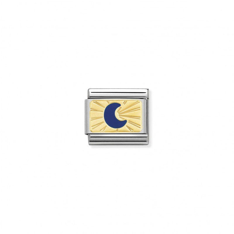 Nomination Composable Classic Link Plates BLUE ENAMEL MOON in Steel Enamel and 18k Gold