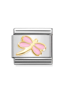 Nomination Composable Classic SYMBOLS PINK DRAGONFLY in Steel, Enamel and 18k Gold