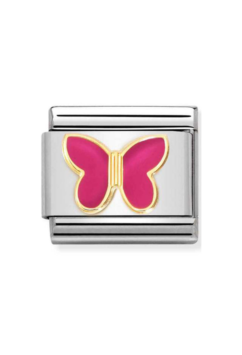 Nomination Composable Classic SYMBOLS FUCHSIA BUTTERFLY in Steel, Enamel and 18k Gold