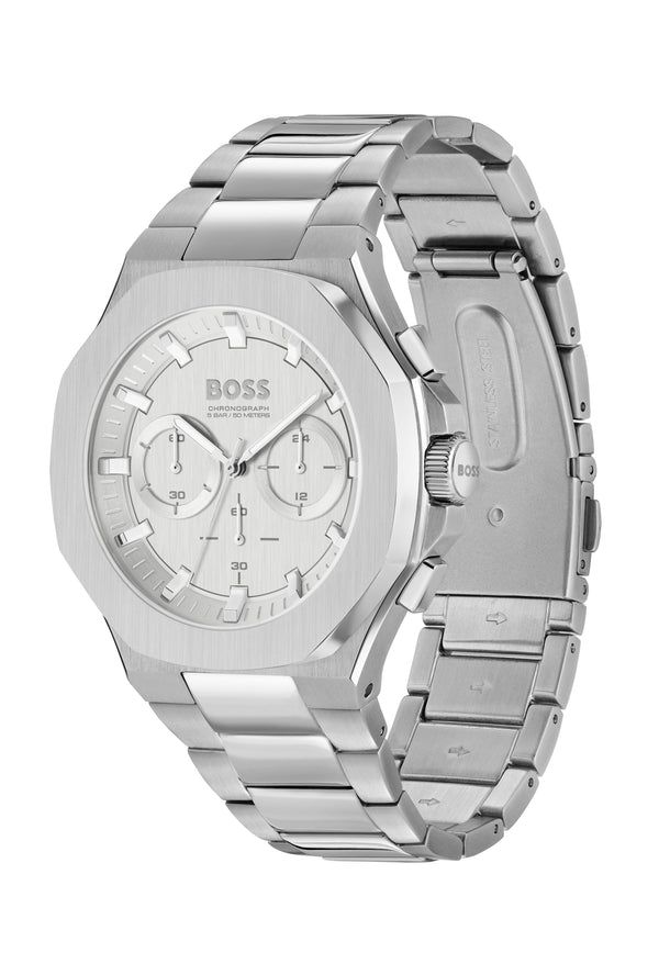 BOSS Gents Taper Silver Chronograph Dial Bracelet Stainless Steel Watch