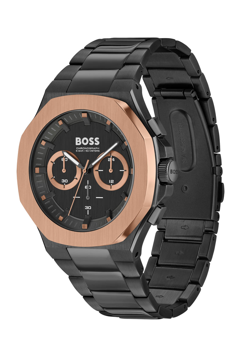 BOSS Gents Taper Chronograph GQ Black Ion Plated Bracelet Watch