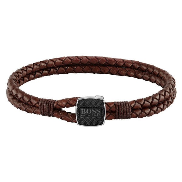 BOSS Gents Brown Leather Seal Bracelet