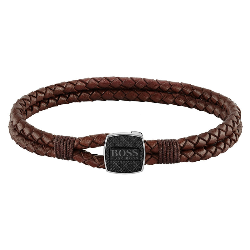 BOSS Mens Brown Leather Seal Bracelet