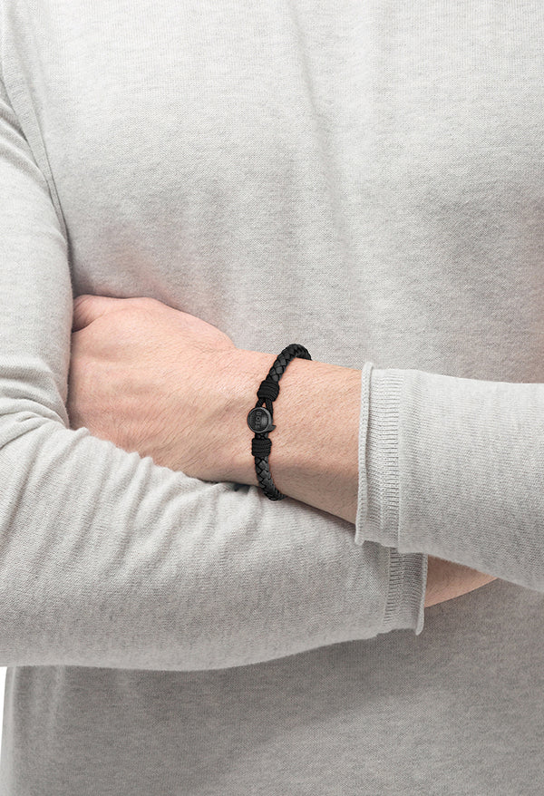 BOSS Gents Thad Sport Black Braided Bracelet in Black Ion Plated
