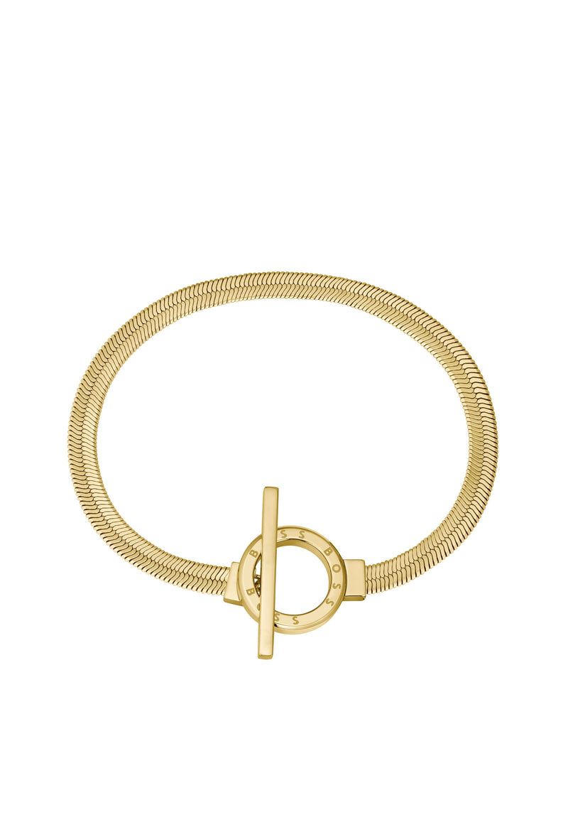 BOSS Zia Herringbone T-Bar Bracelet Yellow Gold Plated
