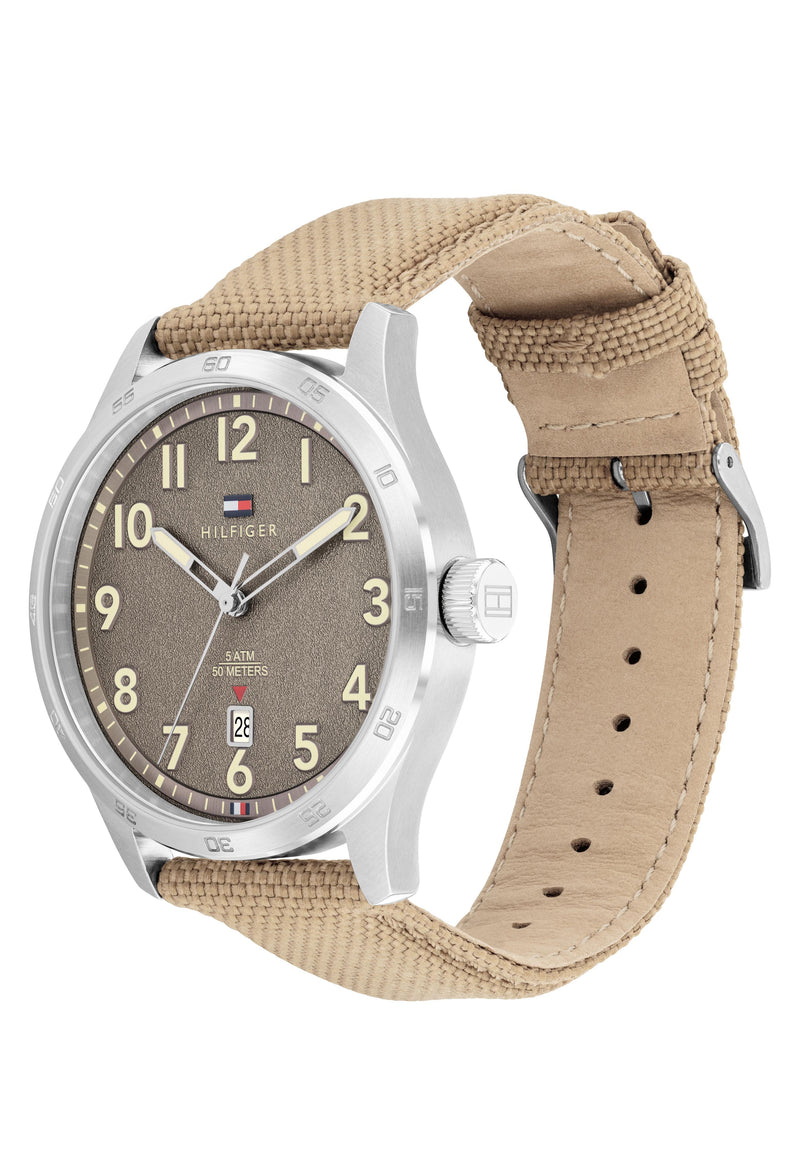 Tommy Hilfiger Gents Forrest Khaki Dial Strap Watch Stainless Steel *