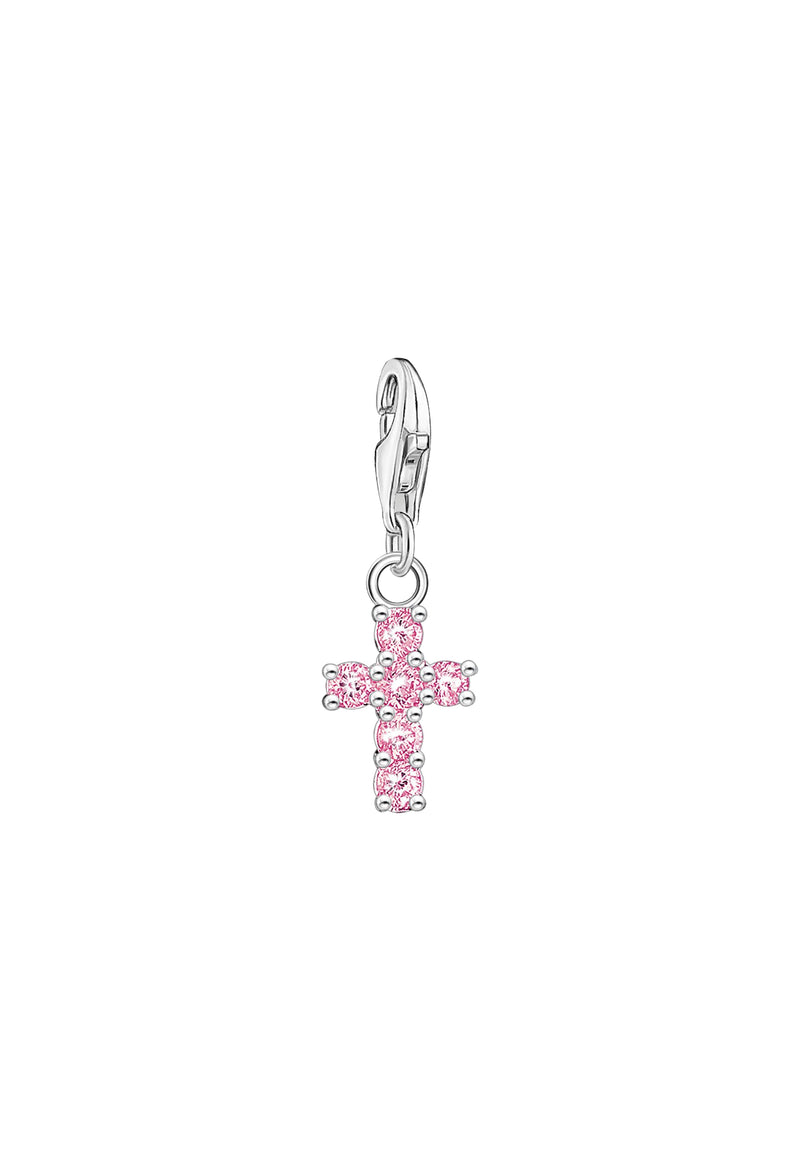 Thomas Sabo Pink Zirconia Cross Charm in Silver