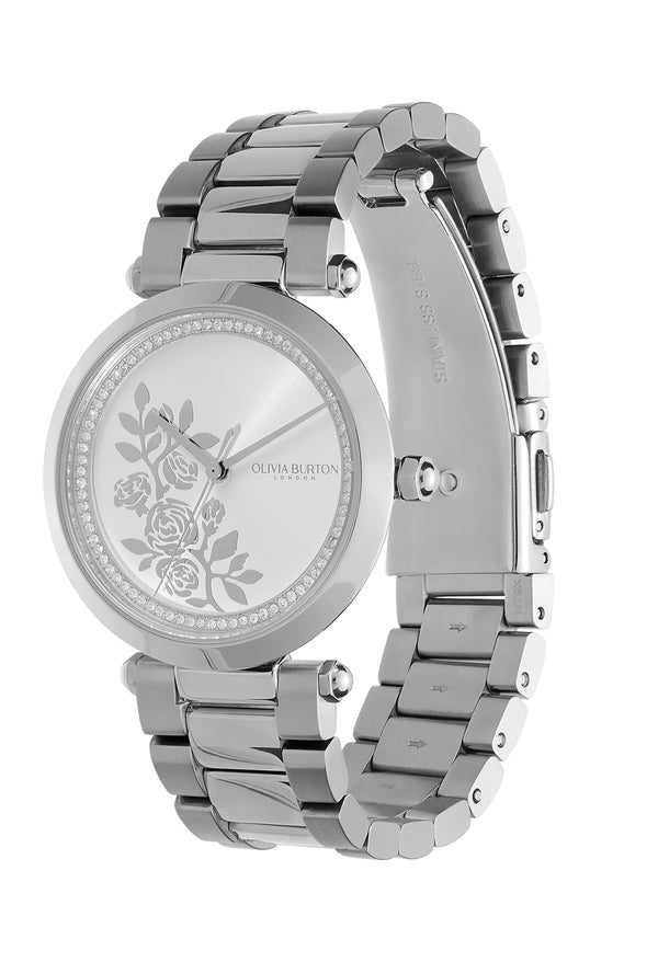 Olivia Burton Ladies TBar Floral Stainless Steel Bracelet Watch