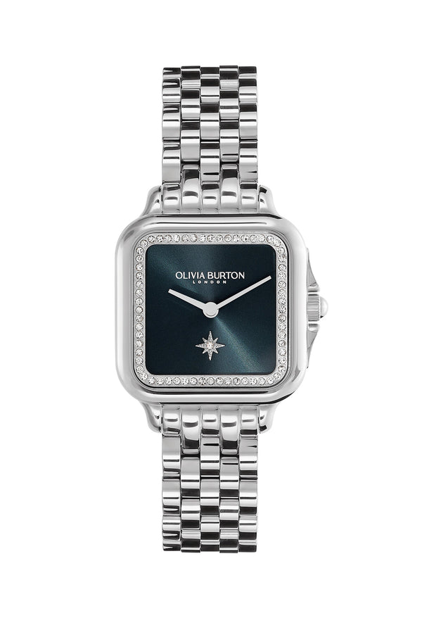 Women's Olivia Burton Grosvenor Square Blue Crystal Dial Bracelet Stainless Steel Watch