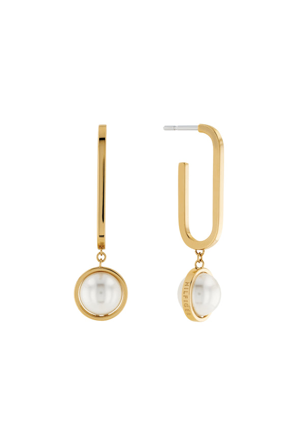 Tommy Hilfiger Ladies Orb With Pearl Gold Plated Earrings
