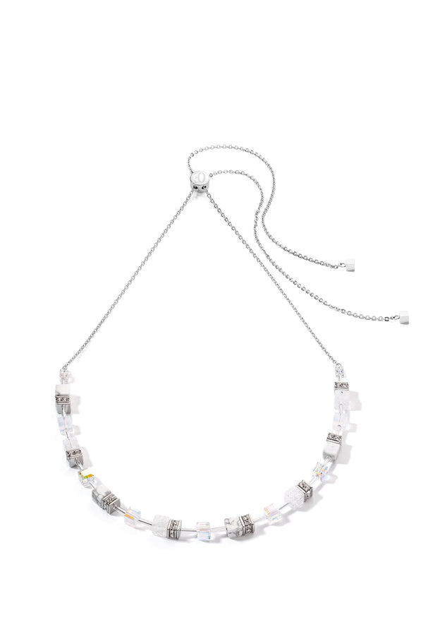 Coeur De Lion GeoCube Howlite Sliding Adjustable Necklace Stainless Steel