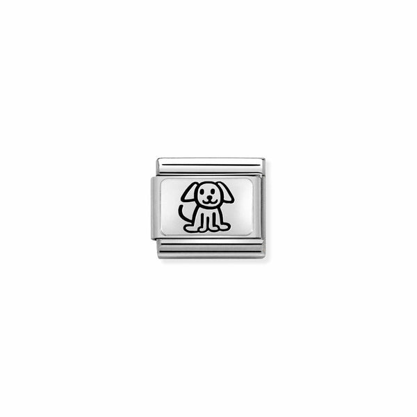 The Nomination Composable Classic Link oxidized plates 2 Family Dog in steel and 925 silver, a metal charm from Nomination Italy, at OD’s Jewellers in St Helens.