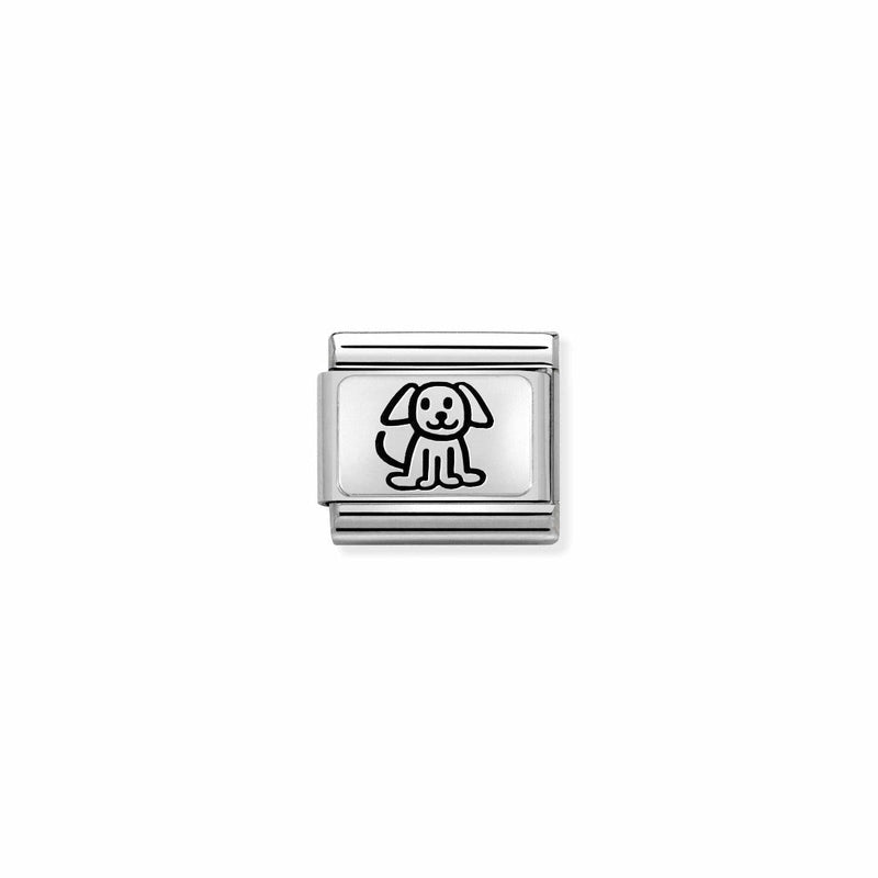The Nomination Composable Classic Link oxidized plates 2 Family Dog in steel and 925 silver, a metal charm from Nomination Italy, at OD’s Jewellers in St Helens.