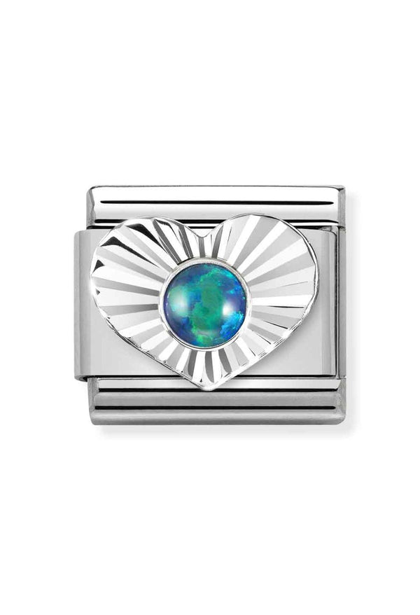 Nomination Composable Classic Diamond Cut Heart Link With Green Opal in Silver