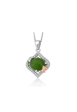 Clogau Ivy Leaf Green Jasper/ White Topaz Pendant & Chain Silver