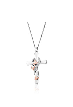 Clogau Tree Of Life Vine Cross Pendant With White Topaz In Sterling Silver