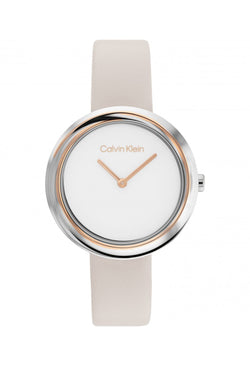 Calvin Klein Ladies Twisted Bezel Strap Rose Gold Plated Watch