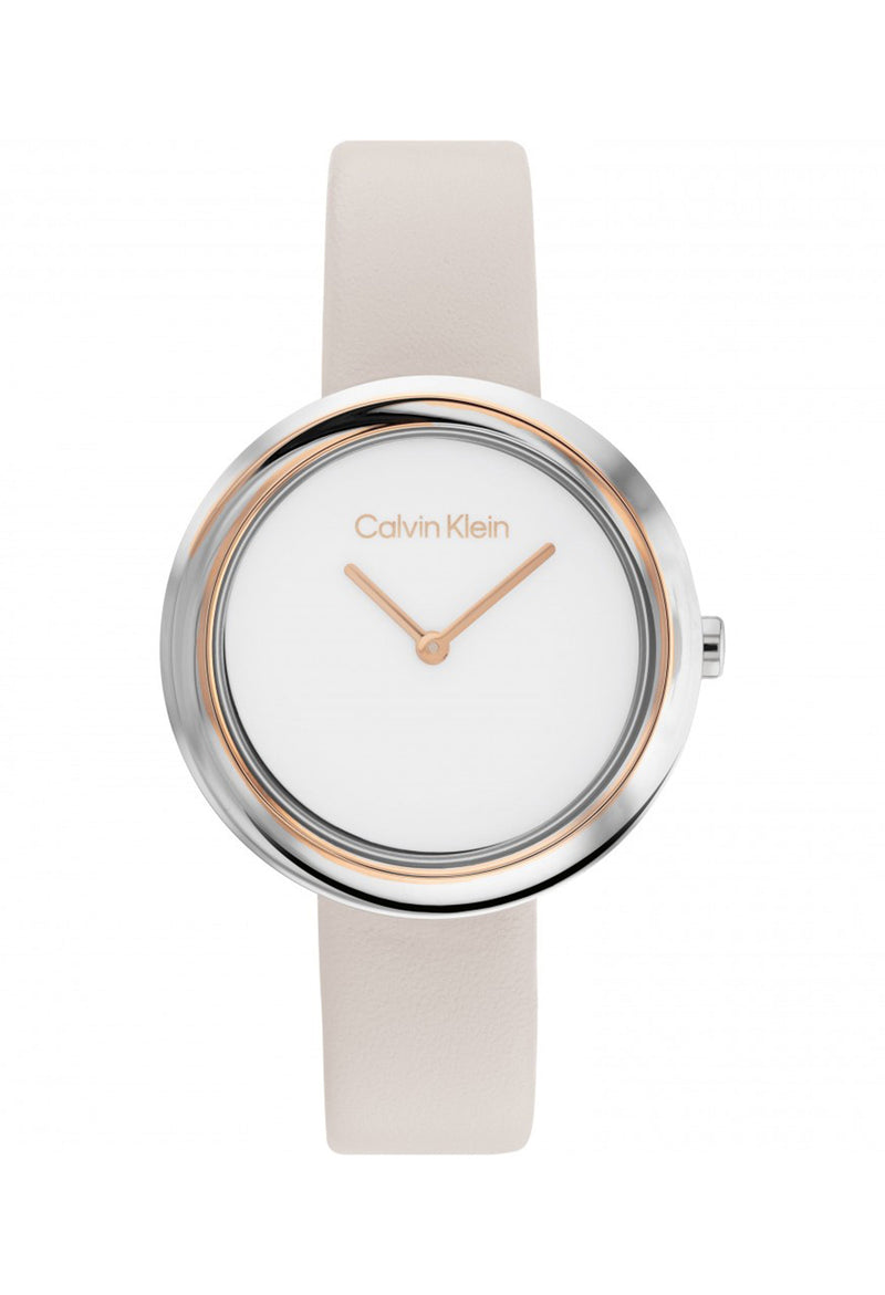 Calvin Klein Ladies Twisted Bezel Strap Rose Gold Plated Watch