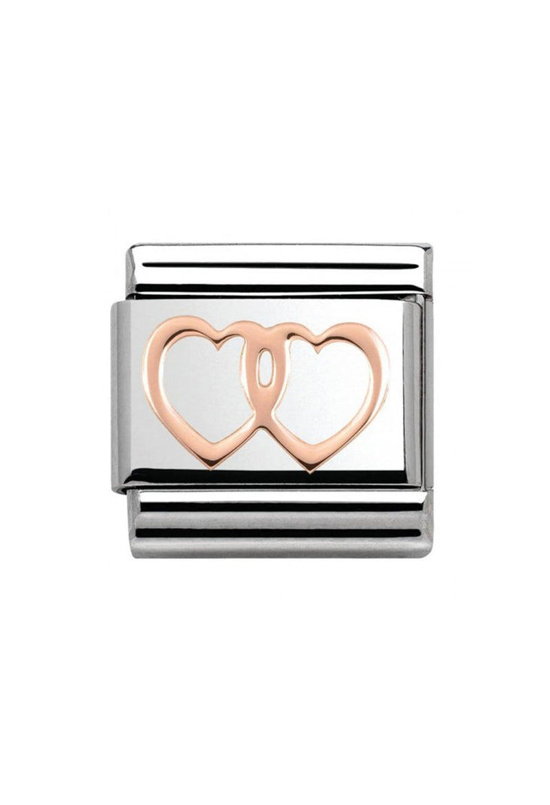Nomination Composable Classic Link SYMBOLS DOUBLE HEARTS in Stainless Steel & 9k Gold