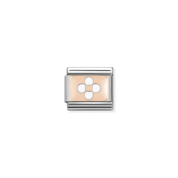 Nomination Composable Classic Link Plates White Flower in 9K Rose Gold and enamel