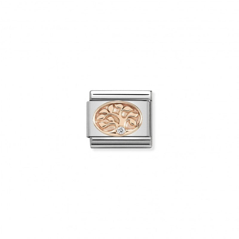 Nomination Composable Classic Link SYMBOLS TREE OF LIFE in Stainless Steel with 9K Rose Gold and Cubic Zirconia