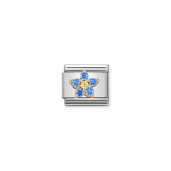 Nomination Composable Classic Link RICH BLUE AND YELLOW FLOWER in Steel, Cubic Zirconia and 375 Gold