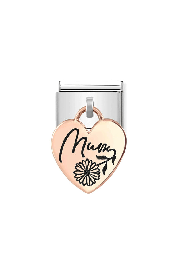 Nomination Composable Classic CHARMS ENGRAVED PLATES HEART MUM in steel and 375 Gold