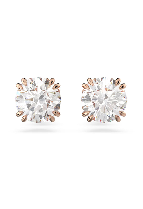 Swarovski Constella: Round Cut Stud Earrings Rose Gold Plated