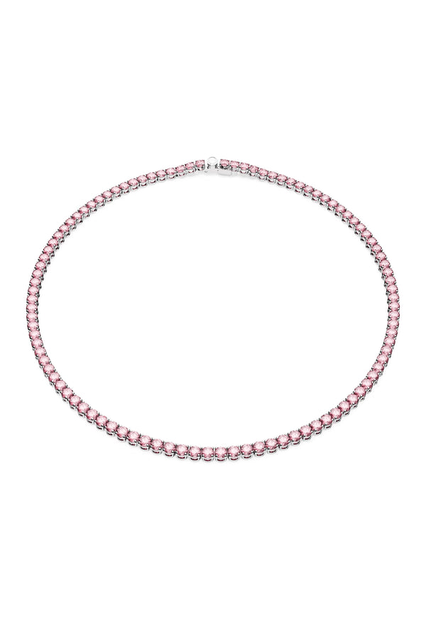 Swarovski Matrix Pink Tennis Necklace Rhodium Plated