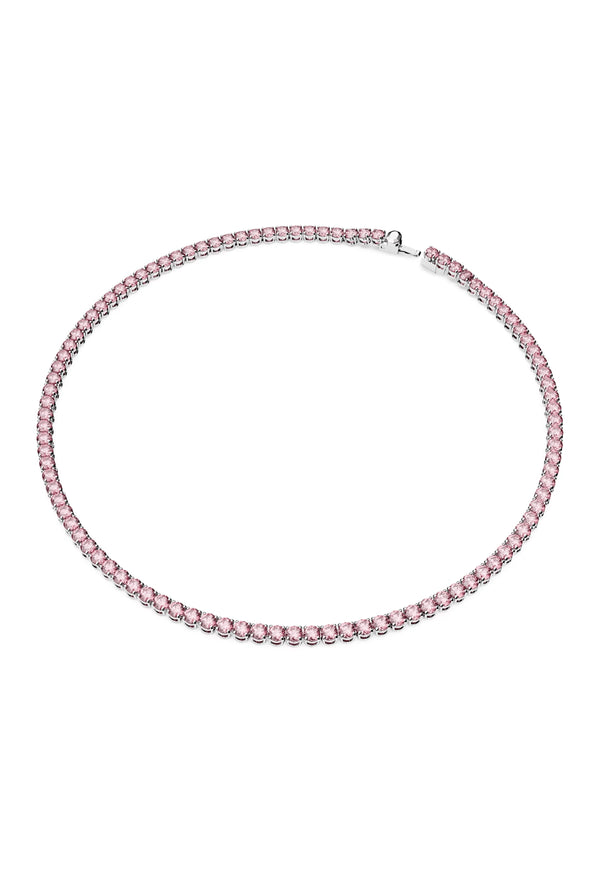 Swarovski Matrix Pink Tennis Necklace Rhodium Plated
