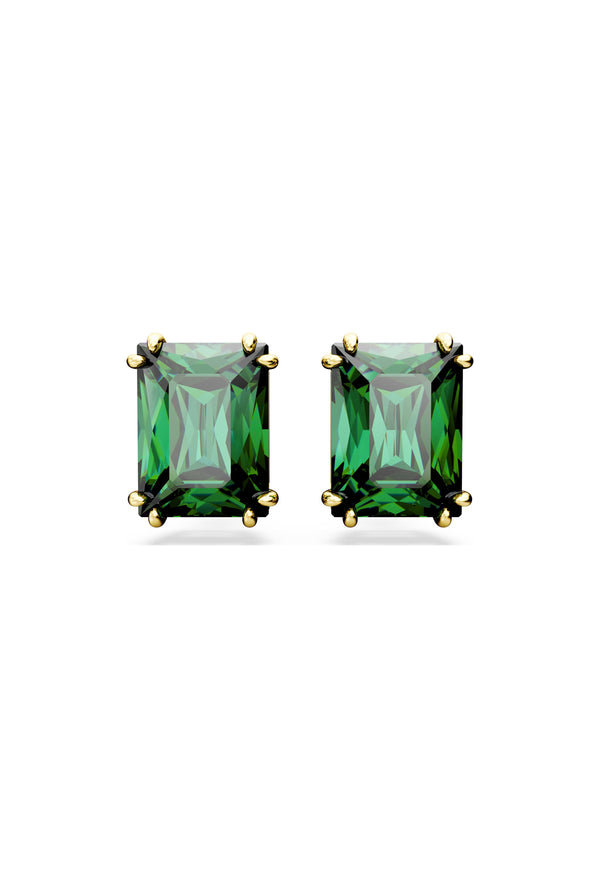 Swarovski Matrix Rectangular Cut Green Earrings Gold Plated
