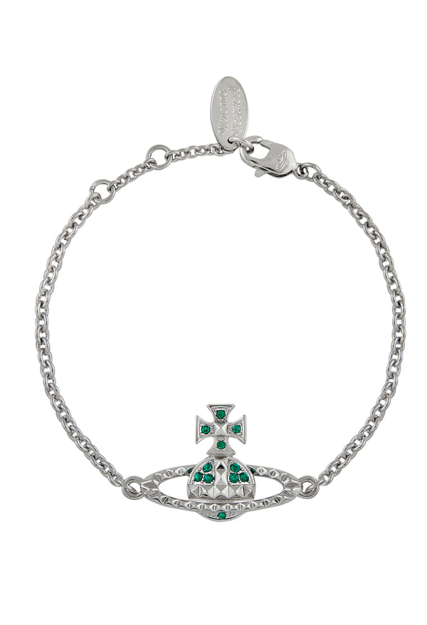 Vivienne Westwood Emerald Crystal Mayfair Bas Relief Bracelet Rhodium Plated