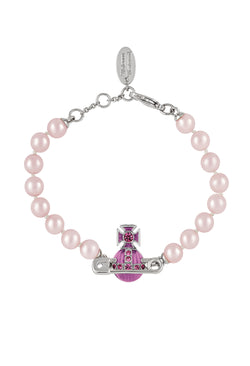 Vivienne Westwood Kitty Pink Crystal  & Enamel Pearl Bracelet Platinum Plated