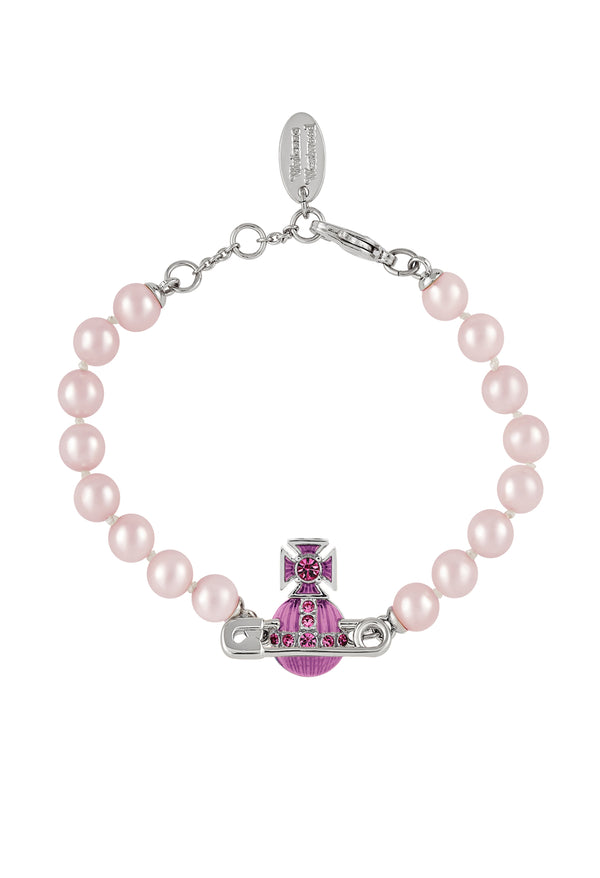 Vivienne Westwood Kitty Pink Crystal  & Enamel Pearl Bracelet Platinum Plated
