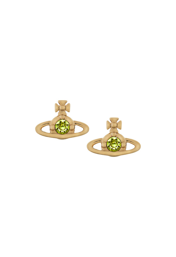 Vivienne Westwood Citrus Green Crystal Nano Solitaire Earrings Gold Plated