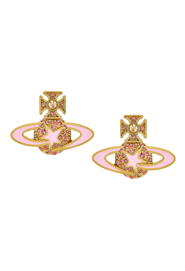 Vivienne Westwood Pink Enamel Darlene Earrings Gold Plated